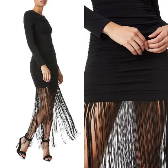 Alice + Olivia Katherina Long Sleeve Dress With Fringe Size US 2 $550 - Picture 2 of 11